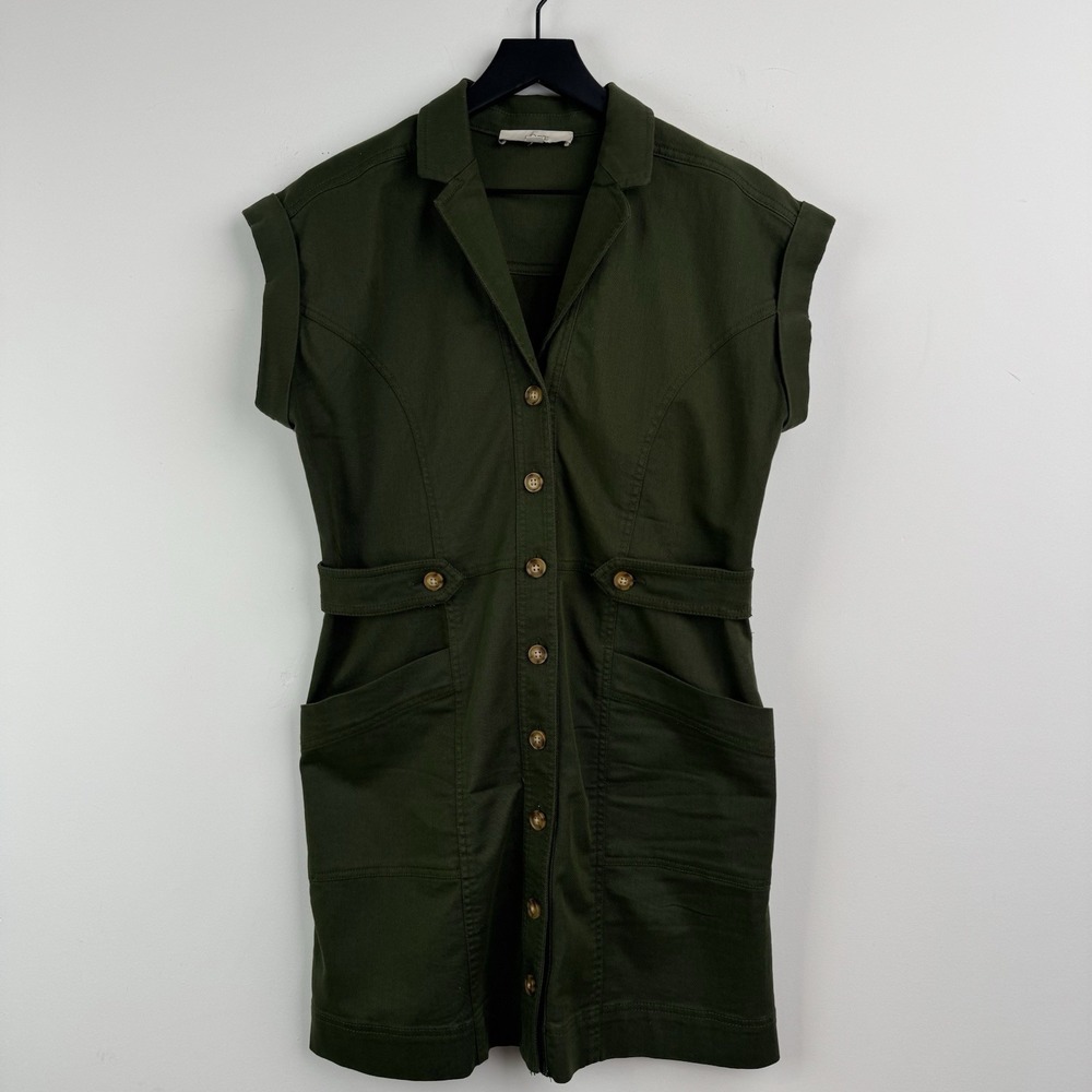 Loft Utility Dress Womens 6 Green Safari Shirt Sleeveless Heavy Cotton Casual